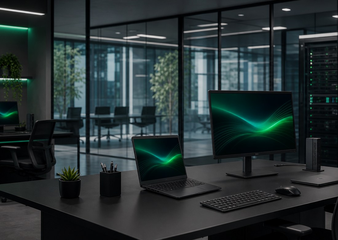 Interior de empresa moderna com equipamentos de tecnologia